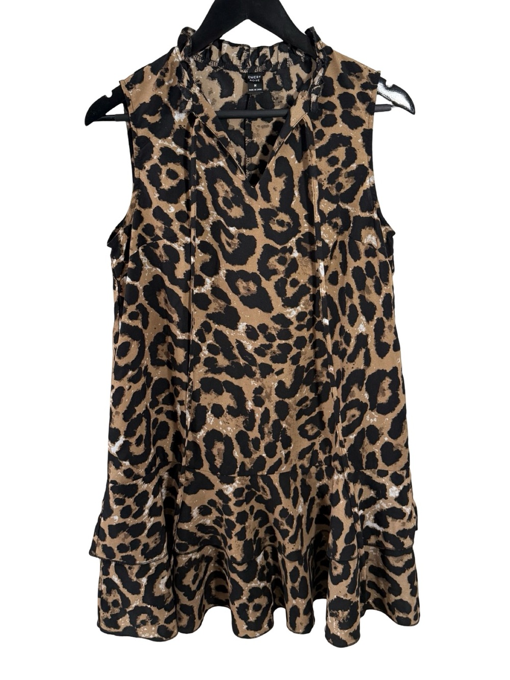 Emery Rose Sleeveless Leopard Printed Tie-Neck Tunic Dress